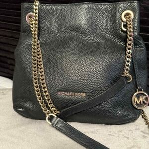 Michael Kors Black Pebbled Leather Shoulder Bag with Gold Chain